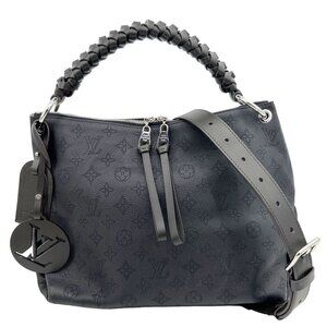 Louis Vuitton  Beaubourg Mahina MM Leather Hobo Shoulder Bag Black